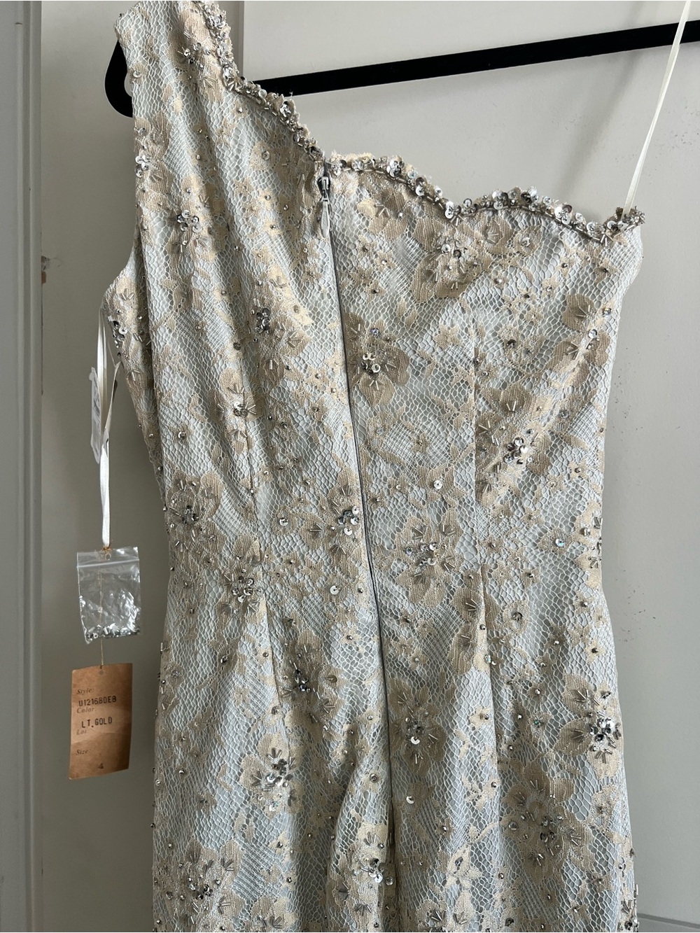 Vintage Mandalay One Shoulder Beaded Lace Cocktail Dress Neiman Marcus NWT 4 - Picture 4 of 11